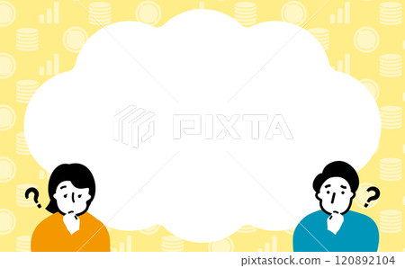 考慮投資、儲蓄、儲蓄、保險等金錢的男性和女性的背景框架。 考慮投資、儲蓄、儲蓄、保險等金錢的男性和女性的背景框架。 120892104