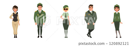 Man and Woman Military Uniform and Army Officer Vector Set 120892121