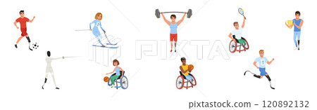 Disabled Male and Female Character Athlete Vector Set Disabled Male and Female Character Athlete Vector Set 120892132