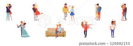 Man and Woman Couple Together Feel Love Vector Set Man and Woman Couple Together Feel Love Vector Set 120892153