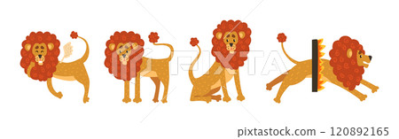 Funny Lion Animal with Majestic Mane in Different Pose Vector Set Funny Lion Animal with Majestic Mane in Different Pose Vector Set 120892165