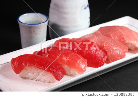 Tuna sushi and sake Tuna sushi and sake 120892395