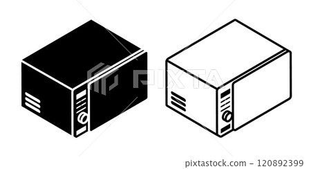 Linear icon, modern kitchen microwave for heating and cooking food. Simple black and white vector isolated on white background Linear icon, modern kitchen microwave for heating and cooking food. Simple black and white vector isolated on white background 120892399
