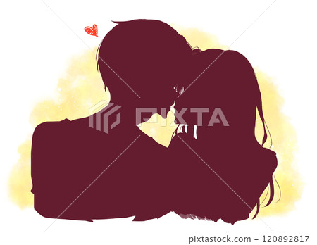 Kissing man and woman silhouette Kissing man and woman silhouette 120892817