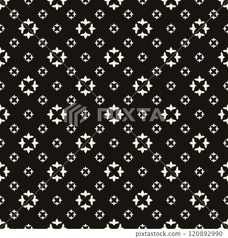 Simple minimalist geometric seamless pattern. Abstract monochrome minimal background with small floral shapes. Subtle repeat design for decor, print. 120892990