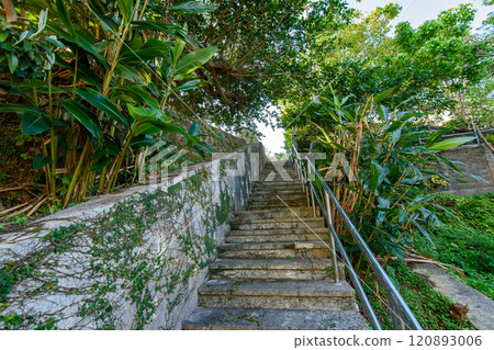 Walls of Shurijo castle, former capital of Ryukyu Kingdom and World Heritage Site in Naha, Okinawa, Japan 120893006