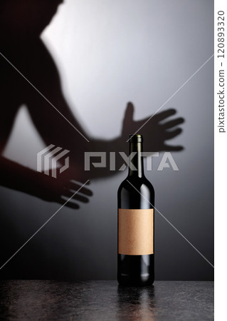 Bottle of red wine with old empty label. Bottle of red wine with old empty label. 120893320