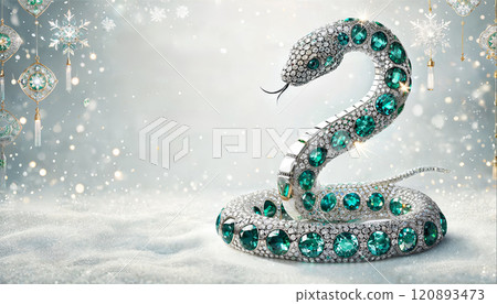 New Year's banner with the image of a snake made of precious metal and stones 120893473