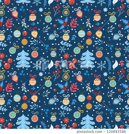 Scandinavian, winter, seamless pattern, with elements of the New Year holidays 120893586