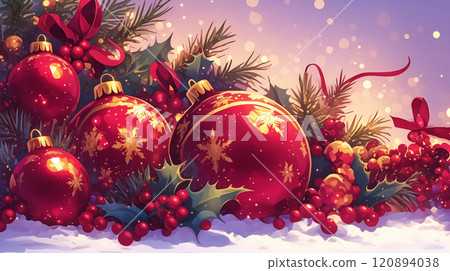 白色聖誕樹和紅色絲帶裝飾品 120894038