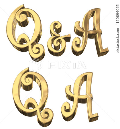 3DCG letters "Q&A sparkling" gold, gold 3DCG letters "Q&A sparkling" gold, gold 120894065