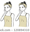 Illustration of a woman whose acne and rough skin have improved 120894310