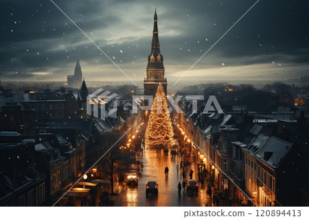 Top view of the main town square during Christmas celebrations. 120894413