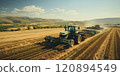 The tractor cultivates the soil and grinds the dry grass at the same time, the grass as fertilizer for the soil. 120894549