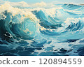 Illustration of drawn foamy waves in the sea, texture from sea waves. 120894559