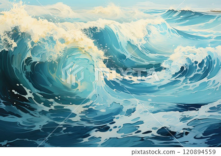 Illustration of drawn foamy waves in the sea, texture from sea waves. 120894559