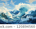 Illustration of drawn foamy waves in the sea, texture from sea waves. 120894560