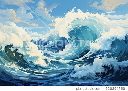 Illustration of drawn foamy waves in the sea, texture from sea waves. 120894560