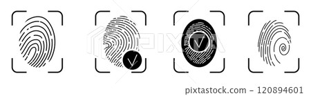 Finger print icon biometric id, unique scan, line signature on white background. Touch id identity, scanner. Fingerprints icon  120894601