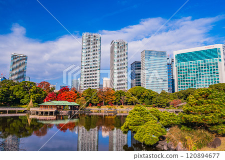 濱離宮恩賜庭園,東京的靜謐空間,秋葉美麗 濱離宮恩賜庭園,東京的靜謐空間,秋葉美麗 120894677