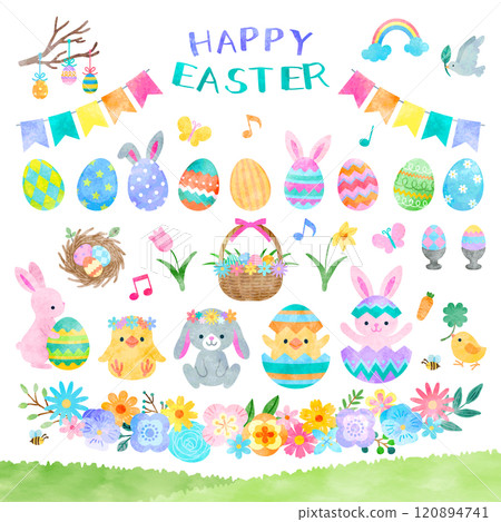 Happy Easter illustration set Hand-drawn watercolor style Happy Easter illustration set Hand-drawn watercolor style 120894741