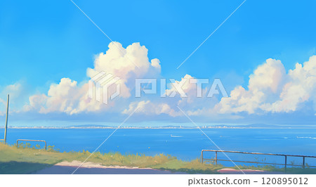 唯美的海边风景插画 唯美的海边风景插画 120895012