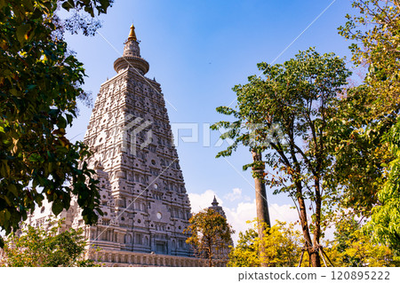 Mockup of Mahabodhi Temple Pagoda from Bodhi Gaya India. 120895222
