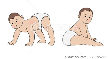 Cute baby crawling with smile, baby sitting vector illustration 120895705