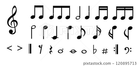 Decorative music note, musical notes melody, music sound Decorative music note, musical notes melody, music sound 120895713