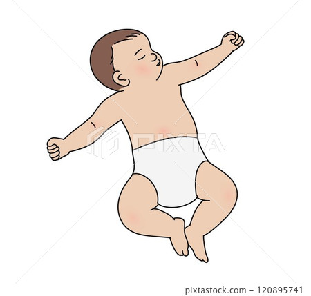 Sleeping newborn baby, cute baby sleeping, smiling baby lying on a bed sleeping vector illustration Sleeping newborn baby, cute baby sleeping, smiling baby lying on a bed sleeping vector illustration 120895741