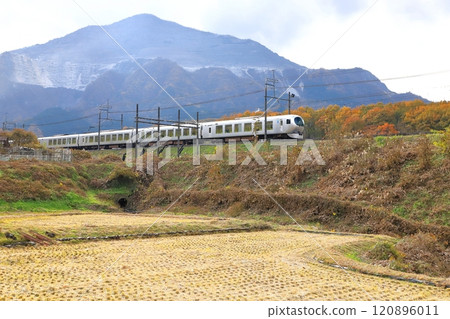 西武秩父線“11月以武甲山為背景行駛的特快La View” 120896011