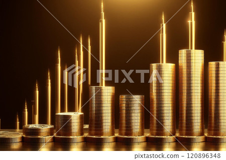 Stacked gold coins and an upward arrow (IR,... - Stock Illustration ...
