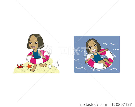 Girl's mascot illustration_swimming in the sea 120897157