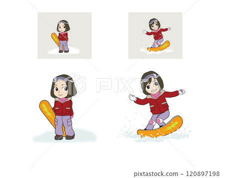 女孩的 Yuru 人物插畫_單板滑雪 女孩的 Yuru 人物插畫_單板滑雪 120897198
