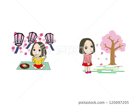Girl's mascot illustration_cherry blossom viewing Girl's mascot illustration_cherry blossom viewing 120897205