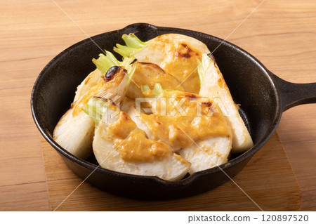 Grilled turnip with miso mayonnaise Grilled turnip with miso mayonnaise 120897520