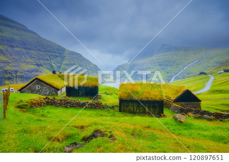 Saksun village, Streymoy Island, Faroe Islands, Denmark. Saksun village, Streymoy Island, Faroe Islands, Denmark. 120897651