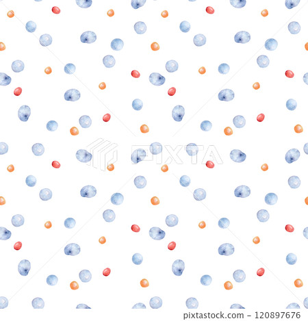 Spray drops watercolor seamless pattern isolated. Hand drawn blue red specks on repeated texture. Colorful simple water bubbles on background . Abstract droplets pattern for cute children design. Spray drops watercolor seamless pattern isolated. Hand drawn blue red specks on repeated texture. Colorful simple water bubbles on background . Abstract droplets pattern for cute children design. 120897676