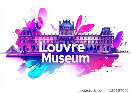 A colorful representation of the Louvre Museum highlights its architectural beauty in Paris. The artwork blends vibrant colors with the museums recognizable structure, captivating viewers. A colorful representation of the Louvre Museum highlights its architectural beauty in Paris. The artwork blends vibrant colors with the museums recognizable structure, captivating viewers. 120897691