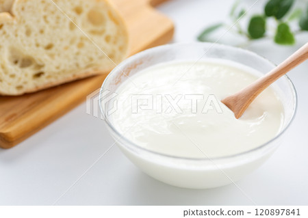 Yogurt and bread 120897841