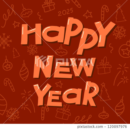 Hand lettering of Happy New Year. Vector illustration. Cheerful handwritten font. 120897976