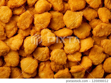 Top view of fried chicken fillet breaded nuggets fast food snack.Macro.AI Generative. 120898012