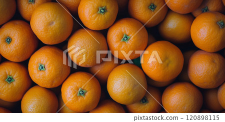 Fresh raw ripe sweet tangerines mandarins citrus fruits.Top view.AI Generative. Fresh raw ripe sweet tangerines mandarins citrus fruits.Top view.AI Generative. 120898115