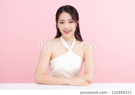 Beautiful young asian woman with clean fresh skin on pink background, Face care, Facial treatment, Cosmetology, beauty and spa, Asian women portrait. 120898331