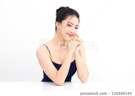Beautiful young asian woman with clean fresh skin on white background, Face care, Facial treatment, Cosmetology, beauty and spa, Asian women portrait. 120898344