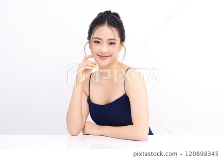 Beautiful young asian woman with clean fresh skin on white background, Face care, Facial treatment, Cosmetology, beauty and spa, Asian women portrait. 120898345