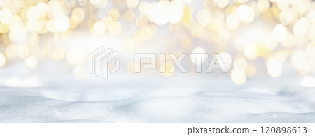 Festive winter scene with snowdrifts and falling bokeh lights Festive winter scene with snowdrifts and falling bokeh lights 120898613