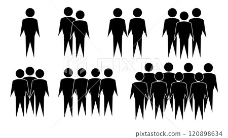 Set of society icon on white background, human resource and team leadership concept, black bodyguards icon, social grouping people, teamwork concept, teamwork concept, crowd icon isolated 120898634