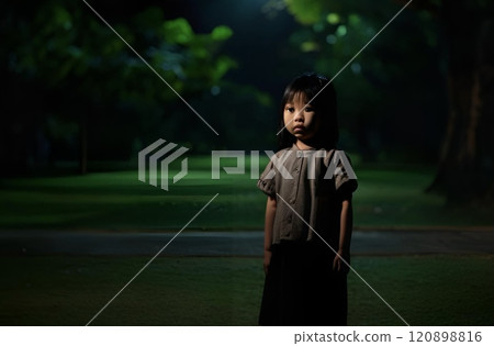 Creepy girl on the street at night 120898816