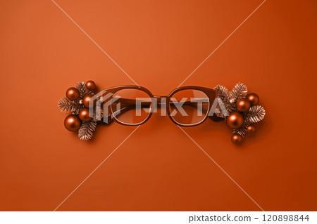 AI-generated Christmas eye glasses with decoration of spruce branches and balls toy 120898844
